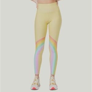 Terez Rainbow Yellow Leggings with Gray Lining, Size XS, NWOT